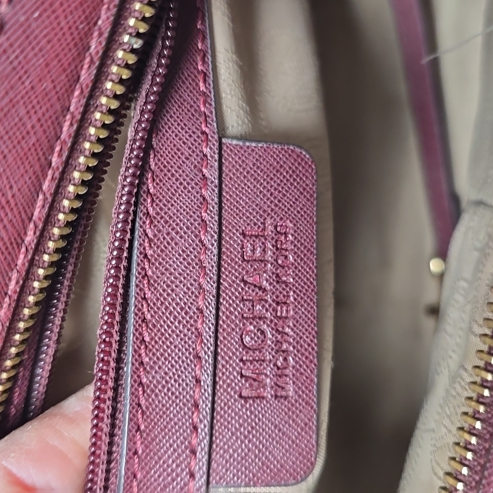 Michael Kors Burgundy Medium Selma Studded Saffiano Satchel - Picture 7 of 14